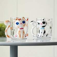 Cute Cat Glass Mug With Handle, Cartoon Drinking Water Cup, Highly Attractive Household Breakfast Cup, Nice Gift