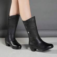 Fashion Middle Boots For Women Outdoor Anti Slip Boot Zipper Waterproof Leather Boots 2023 New Women's Winter Boots Botas Mujer - Black Sing - View 1