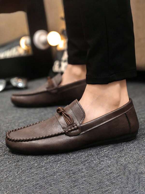 Men's Fashion Business Formal Shoes, Comfortable Soft Sole Leather Slip-On Loafers, Lightweight (Please Choose One Size Up)