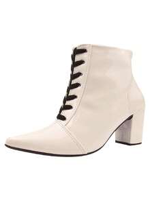 Pointed Toe Ankle Boot With Thick High Heel - Blanco - Ver 1