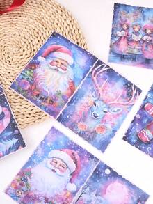 8 tờ/gói, Giấy họa tiết Giáng sinh đơn giản, Giấy nền họa tiết sáng tạo xây nhà ông già Noel, hươu và các họa tiết khác, Giấy mỏng manh dùng để trang trí vật dụng nhỏ hàng ngày, Trang trí sổ lưu niệm - Nhiều màu - Xem 8