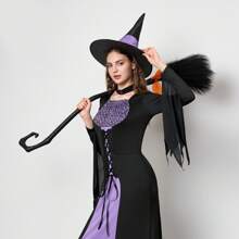 Witch Magic Broom - With Three Ribbons In Purple, Orange And Green, Witch Broom And Ribbon, A Favorite Photo Booth Accessory For Halloween Decoration Parties - Black - View 9
