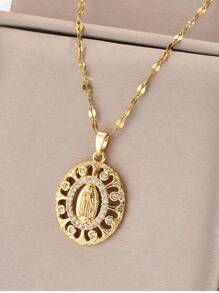 1 chiếc dây chuyền thép không gỉ mạ vàng đính đá Cubic Zirconia đính đá Mary thiết kế cổ điển thời trang cá nhân tối giản dành cho cả nam và nữ dành cho các cặp đôi, phong cách đường phố, tiệc tùng, Giáng sinh, Halloween (Bao bì túi OPP) - Vàng - Xem 4