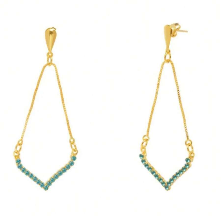 Venetian Chain Earring With Turquoise Blue Rhinestones 18k Gold Plated - 金色 - 查看 1