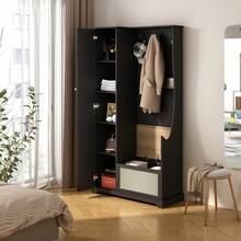 Anwick Hall Tree, Closet Suitable For Living Room, Entryway, Bedroom, Large Storage Space, Anti-Tipping Device, Coat Rack With Hooks, Shoe Storage Cabinet For Entryway And Living Room - màu đen - Xem 2