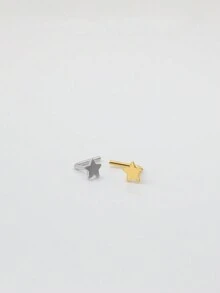 1 个光滑星形 L 形鼻钉，采用 S925 纯银材质制成，适合男女佩戴简单的鼻钉首饰 - 星星 - 查看 2