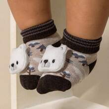 Meias Dallf Slipper Socks Newborn Animal Maternity Layette Resistant Dallf - Óxido marrón - Ver 1