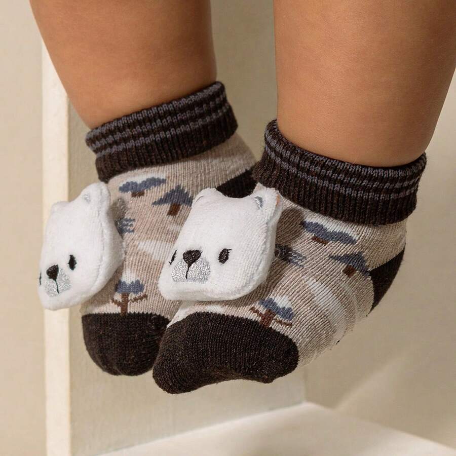 Meias Dallf Slipper Socks Newborn Animal Maternity Layette Resistant Dallf - Óxido marrón - Ver 1