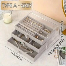 1pc, Hộp đựng trang sức kiểu ngăn kéo 3 tầng đựng vòng cổ, hoa tai, nhẫn - Hộp đựng dung tích lớn - Chất liệu gỗ - Rương trưng bày chống bụi và ẩm - Không cần nguồn điện - Nhiều màu - Xem 5