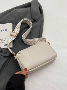 简约纯色斜挎包，时尚 PU 单肩包，女士休闲手提包和手机钱包 - 白色 - 查看 7