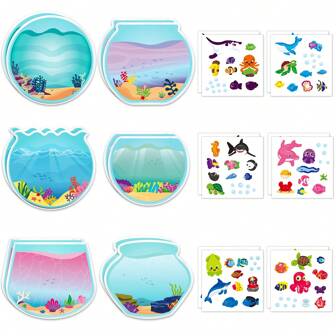 12PCS Sea Animal Stickers Scene Set DIY Make A Sea Sticker Scene With Sharks Tropical Fish Submarine Window Kit For Kids Party Games Class School Marine Theme Activities