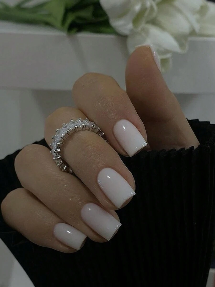 Bộ 24 móng tay giả vuông ngắn màu trơn tối giản chất lượng cao cấp tự nhiên, thích hợp cho phụ nữ sử dụng hàng ngày, đi nghỉ, chụp ảnh - Màu Hồng baby - Xem 1