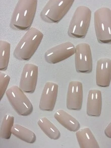 Bộ 24 móng tay giả vuông ngắn màu trơn tối giản chất lượng cao cấp tự nhiên, thích hợp cho phụ nữ sử dụng hàng ngày, đi nghỉ, chụp ảnh - Màu Hồng baby - Xem 3