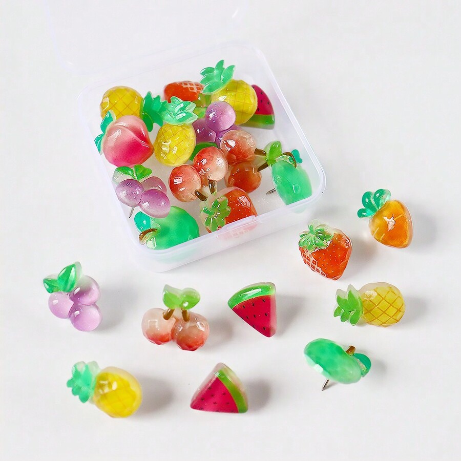 30pcs Various Fruits Push Pins, Fruit Push Pins Decorative, Cork Board