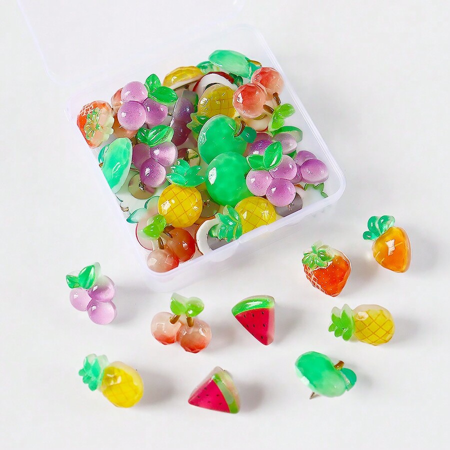 30pcs Various Fruits Push Pins, Fruit Push Pins Decorative, Cork Board