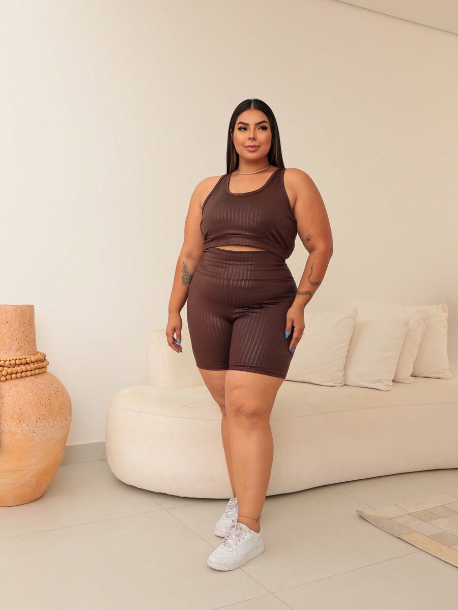 Women's 3D Fitness Gym Set Shorts+Cross Top Plus Size SHEIN USA