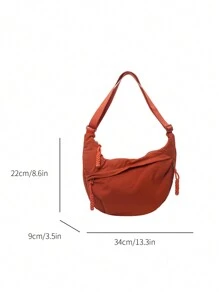 Fashionable Yellow Nylon Waterproof Shoulder Bag With Simple & Casual College Style, Wide Strap, Multiple Zipper Design Suitable For Students, Shopping, Daily Use, Shoulder Bag For School - 橘色 - 查看 6