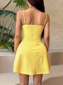 Đầm chữ A màu vàng xếp ly phía trước thắt dây dành cho nữ của OhhNeed, trang phục dự tiệc, đầm dự lễ hội lãng mạn, đầm dạo phố thường ngày. - Màu vàng - Xem 10