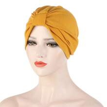 1pc Solid Color Pleated Turban Cap Casual Elastic Head Wrap Women Bandana Casual Hijab Hat Women Beanie Chemo Hats - Multicolor - View 13