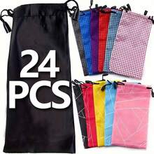 24 件随机便携式软布防水太阳镜袋超细纤维防尘收纳袋眼镜携带袋眼镜盒容器 - 黑色 - 查看 1