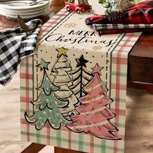 1 件圣诞快乐松树雪花桌布，圣诞快乐桌布，季节性冬季节日厨房餐桌装饰，圣诞装饰品，圣诞装饰品室内和室外家庭聚会 - 彩色 - 查看 3