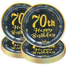 10 chiếc, Đĩa giấy tiệc sinh nhật vui vẻ màu đen và vàng 18, 40, 50, 60, 70, Quay lại năm 1984 Đồ dùng trang trí tiệc sinh nhật cho nam nữ Chúc mừng sinh nhật 18, 40, 50, 60, 70 tuổi Đĩa giấy 7'', Quà tặng đồ ăn tối kỷ niệm ngày cưới cho tiệc độc thân, - Nhiều màu - Xem 1