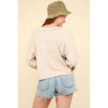 VERY J Exposed Seam V-Neck Ribbed Knit Top