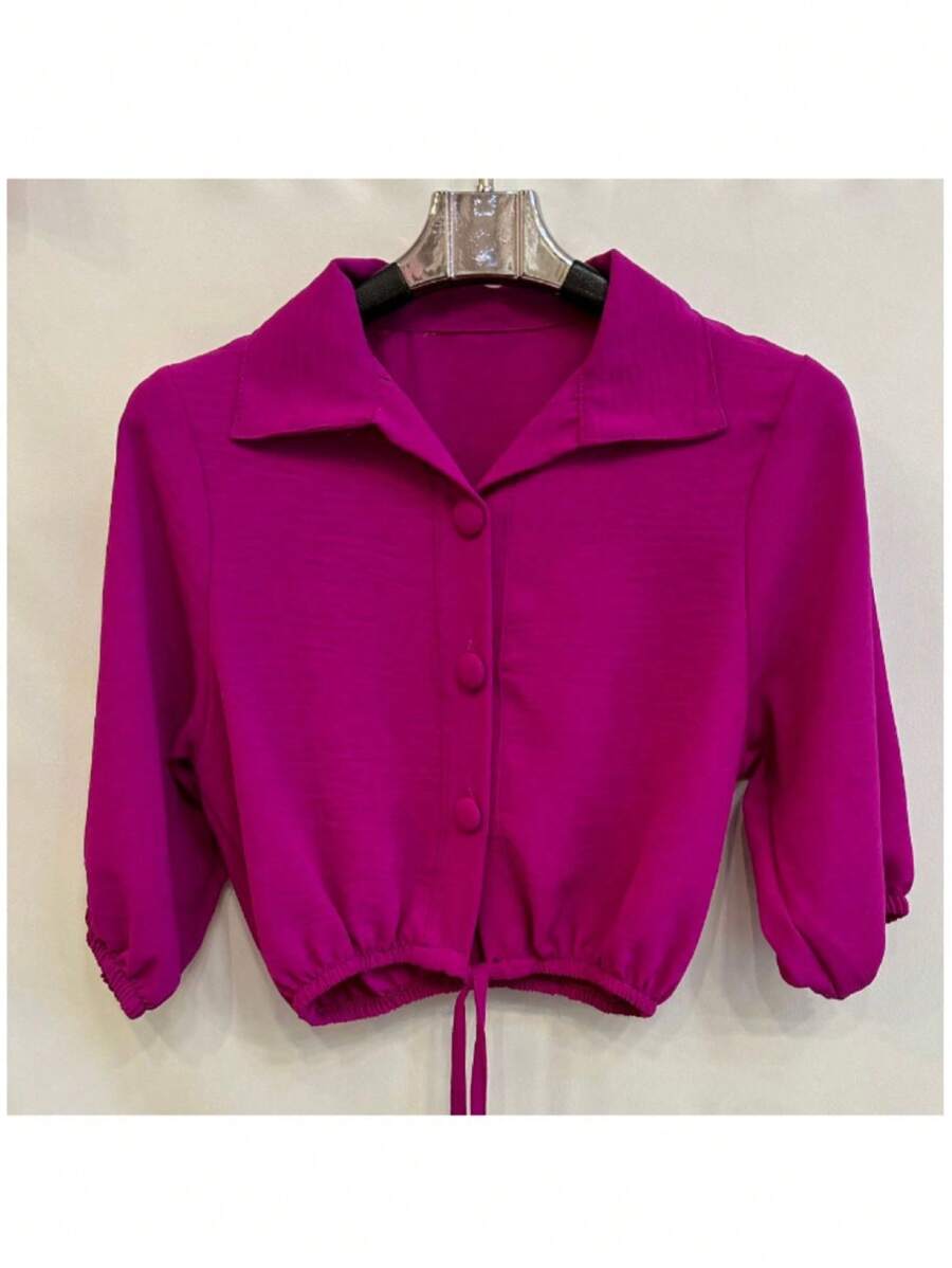 Dune Fabric Blouses With Buttons-06 - 紫色 - 查看 1