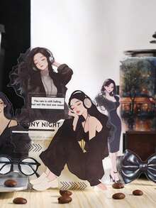 10 Pieces Elegant Phantom Series PET Waterproof Adhesive Decal Set - Mixed Color Floral, Food, Architectural & Character Prints With Glitter, Ideal For DIY Scrapbooks, Journals & Suitcases, Single-Use With Glossy Finish, Star Patterned Plant-Themed Asymmetric Shapes On Plastic Surfaces - Elegant Phantom - View 11