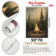 1 件，帆布挂画，乡村篝火画，喜怒无常的松树海报印刷品，露营主题墙艺术，小屋墙壁装饰，复古森林绘画，深色墙壁艺术