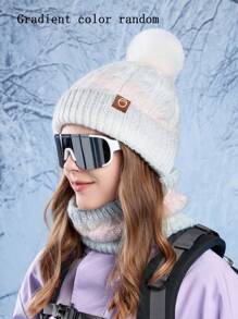 OBOVAY Conjunto de gorro y bufanda con forro térmico y degradado de color aleatorio para mujer, gorro de punto con pompón y bufanda infinita cálida, apto para esquiar y uso diario - Gradiente - Ver 18