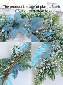 1 件人造圣诞花、松针和橄榄叶壁挂装饰，户外/室内家庭入口、窗户、办公室、圣诞派对装饰 - 藍色 - 查看 9
