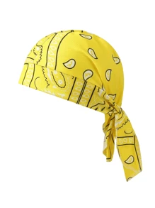 1pc Unisex Paisley Pattern Pirate Hat With Elastic Band Back, Flexible Fabric Material For Casual Wear
