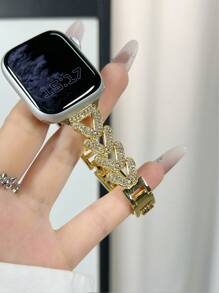 Pulseira de Relógio com Design de Maçã Incrustada de Brilhantes de Luxo, Compatível com Apple Watch Séries 6/SE/2/7/8/1/9/10 - Dourado - Visão 2