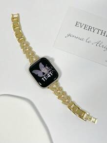 Pulseira de Relógio com Design de Maçã Incrustada de Brilhantes de Luxo, Compatível com Apple Watch Séries 6/SE/2/7/8/1/9/10 - Dourado - Visão 6