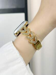 Pulseira de Relógio com Design de Maçã Incrustada de Brilhantes de Luxo, Compatível com Apple Watch Séries 6/SE/2/7/8/1/9/10 - Dourado - Visão 4