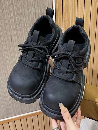 Women's Comfortable Suede Black Chunky Platform Round Toe Retro Oxford Shoes