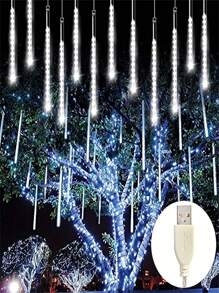 1pc 192 LED Meteor Shower Rain String Lights - Drop Icicle Snow Falling Raindrop Cascading Lights For Garden Wedding Party New Year Festivals, Valentine's Day Decorations, Solar Outdoor String Lights