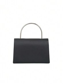 多功能女士手提包手拿包，配有金属肩带，可作为单肩包或斜挎包携带 - 黑色 - 查看 3