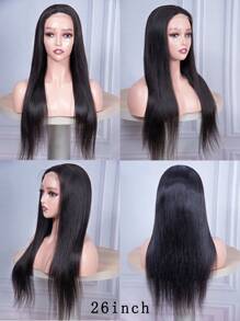 直发 4x4 蕾丝前部假发 人发预拔透明蕾丝前部假发 女士 150% 密度原生发 - 黑色 - 查看 6