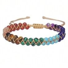 1pc Bohemian Style Handmade Natural Stone Chakra Anklet With 7 Layers And Adjustable Double Strands For Women - Multicolor - View 7