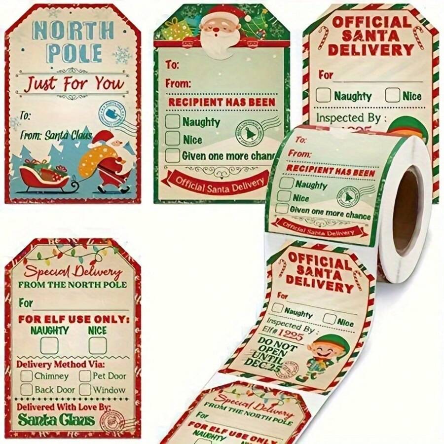 200pcs Vintage Santa Christmas Stickers Glossy Paper SelfAdhesive