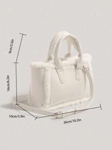 1 件女士毛绒手提包，秋冬新款毛绒手提包，多功能大容量单肩包，适合女孩、女士、学生、上班族、通勤者、学校郊游 - 白色 - 查看 5