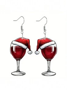 1 Paar Weinglas Anhänger Ohrringe, Weihnachtsohrringe, neuartige Weinglas Feiertags-Ohrringe, leichte Damen Ohrringe, Weihnachtsgeschenke, sehr geeignet für Weihnachts-Themen Dekor Ohrringe, Damen Accessoires, Weihnachtsschmuck