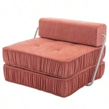 Folding Sofa Bed, Futon Sleeper Chair, Convertible Chair Floor Couch And Sleeping Mattress For Living Room, Guest Room, Home Office, Apartment, Small Space, Bed, Removable Back Cushion, Orange, 1 Seat - Orange + Chenille + Foam + 1 Seat as Pic - View 16
