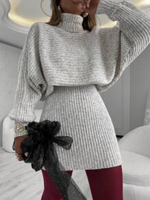 Cacharrel Long Sleeve Knit Set And Short Skirt - White - View 3