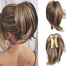 Messy Flully Straight Bun Hair Piece Synthetic Claw Clip In Short Ponytail Extension For Women, Halloween - Piano Color - View 11