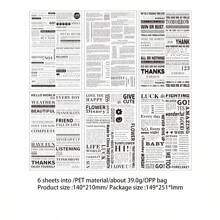 6张入透明宠物防水宠物贴纸diy手册日记贴纸复古英文短语风景素材拼贴贴纸