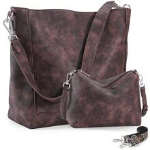 4075 / 2PCS Women's Hobo Handbags Small Crossbody Bags Set Vegan Leather Shoulder Bucket Bags Purses For Women Set With 2PCS Straps - 深棕色 - 查看 1