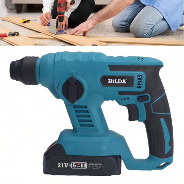 21V Rechargeable Brushless Cordless Rotary Hammer Drill, Electric Hammer Impact Drill, Expansion Screw Concrete Drilling Wall Tools